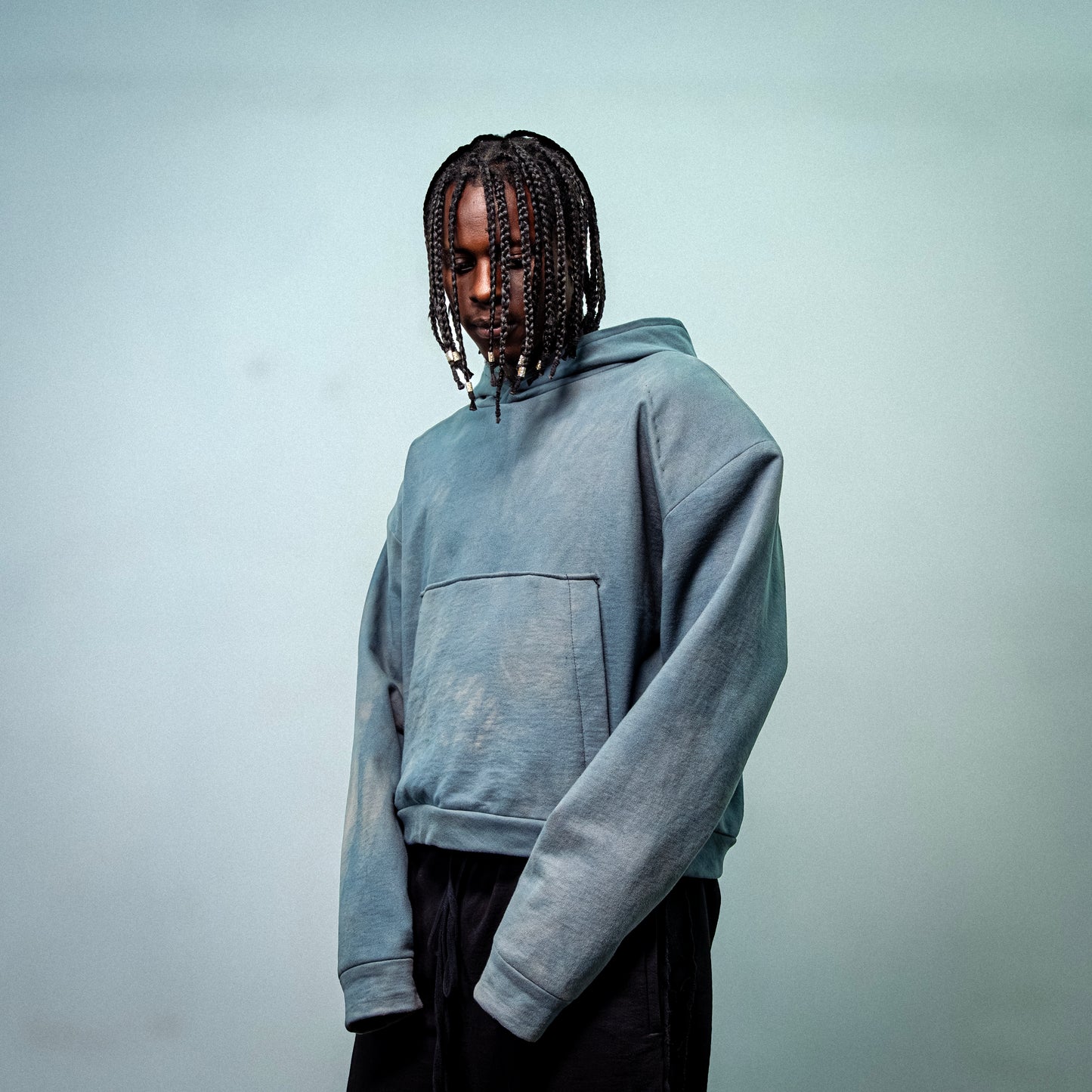 SLATE BLUE SHOULDER PAD HOODIE