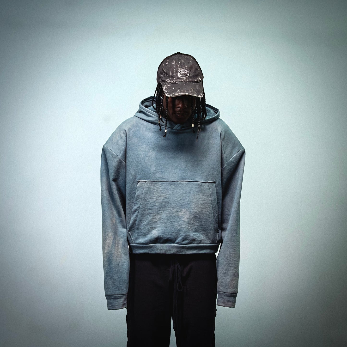 SLATE BLUE SHOULDER PAD HOODIE